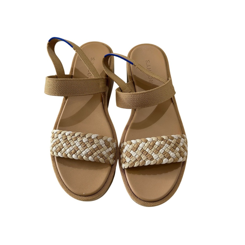 Rothys The Pave Sandal Camel White Braided Platform Sandals Womens 9.5 203-002